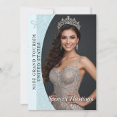 Invitation Aqua Glitz Autograph Cards for Pageants | QR Code (Devant)