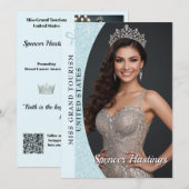 Invitation Aqua Glitz Autograph Cards for Pageants | QR Code (Devant / Derrière)