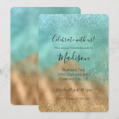 Invitation Aqua Glitz Gold Parties scintillant (Devant / Derrière)