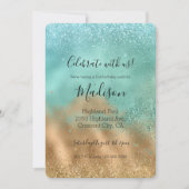 Invitation Aqua Glitz Gold Parties scintillant (Devant)