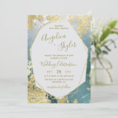 Invitation Aqua & Gold Foil Géométrique Gem Terrarium Mariage (Debout devant)