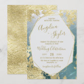 Invitation Aqua & Gold Foil Géométrique Gem Terrarium Mariage (Devant / Derrière)