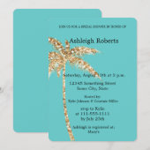 Invitation Aqua Gold Glitzy Gold Palm Tree Fête des mariées (Devant / Derrière)