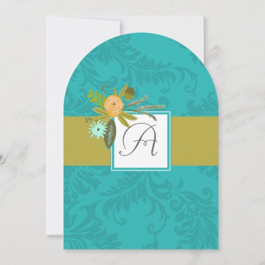 Invitation Aqua Golden Lime Chartreuse Mariage damassé Invita (Dos)