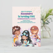 Invitation Aqua Green Gold Little Mermaid Anniversaire (Debout devant)