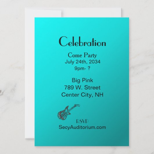 Invitation Aqua Guitare Party (Devant)