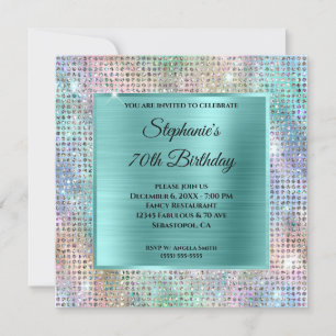 Invitation Aqua Iridescente Diamond Studded Foil 70e annivers