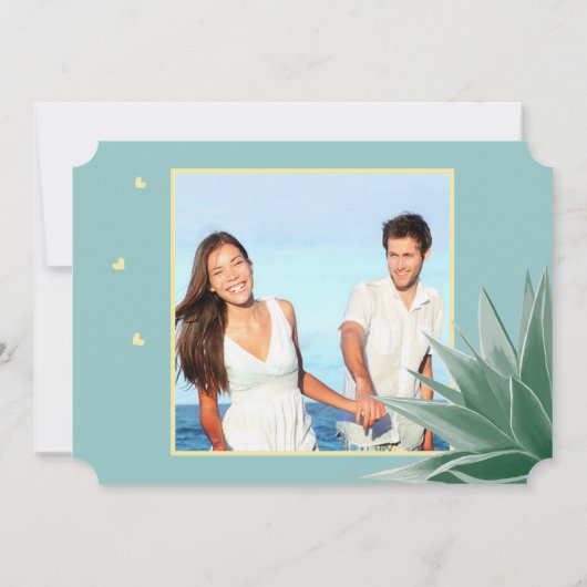 Invitation Aqua Jaune Mariage de typographie Succulente (Dos)