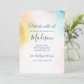 Invitation Aqua Jaune Or Blush Tie Dye Ombre (Debout devant)