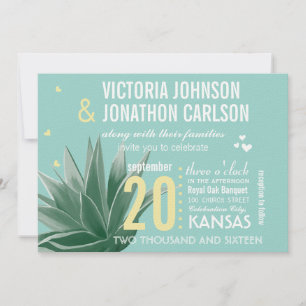 Invitation Aqua Jaune Succulent ModerneTypographie Mariage