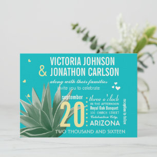 Invitation Aqua Jaune Succulent ModerneTypographie Mariage