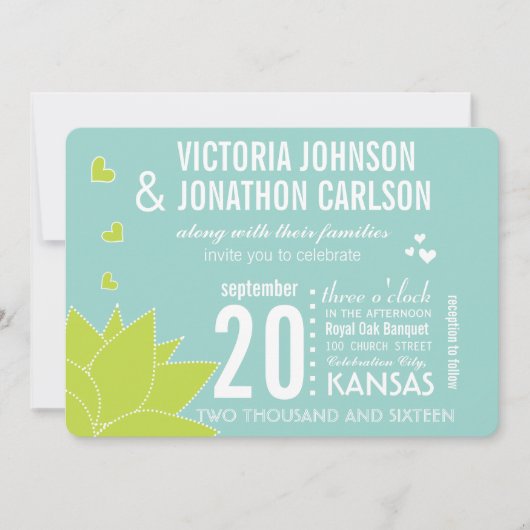 Invitation Aqua Lime Succulent ModerneTypographie Mariage (Devant)