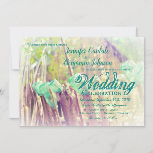 Invitation Aqua Mason Jars sur la clôture après les invitatio (Devant)