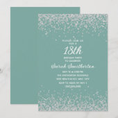 Invitation Aqua Menthe Argent Paillettes Diamant 18e Annivers (Devant / Derrière)