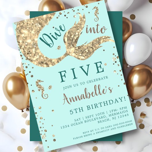 Invitation Aqua Mermaid Queue 5e anniversaire
