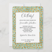 Invitation Aqua Mint Glitz Paillettes Léopard Or (Devant)