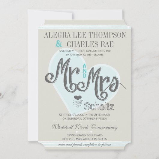 Invitation Aqua Mint M. et Mme Romantic Mariages (Devant)