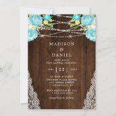 Invitation Aqua Mint Rustic Bois String éclaire le Mariage Fl (Devant)