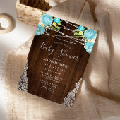 Invitation Aqua Mint Rustic String éclaire le Baby shower Flo