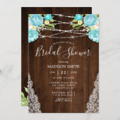 Invitation Aqua Mint Rustic String Lumière Fête des mariées F (Devant / Derrière)