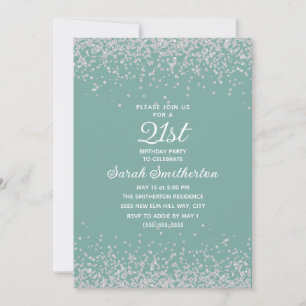 Invitation Aqua Mint Silver Diamond Parties scintillant 21e a