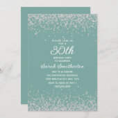 Invitation Aqua Mint Silver Diamond Parties scintillant 30e a (Devant / Derrière)