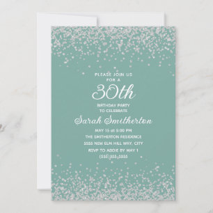 Invitation Aqua Mint Silver Diamond Parties scintillant 30e a