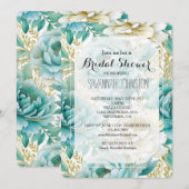 Invitation Aqua Mint White Cream Gold Floral Fête des mariées (Devant / Derrière)