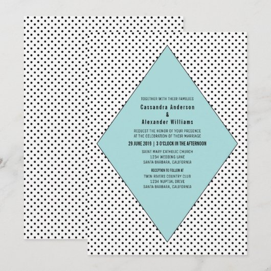 Invitation Aqua Modern Pois Mariage (Devant / Derrière)