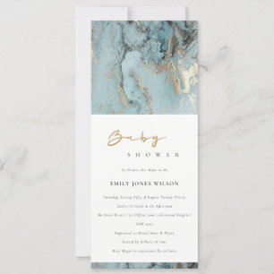 INVITATION AQUA MODERNE DUSKY BLUE GOLD AGATE BABY SHOWER