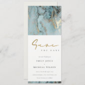 INVITATION AQUA MODERNE DUSKY BLUE GOLD AGATE ENREGISTRER LA  (Devant / Derrière)