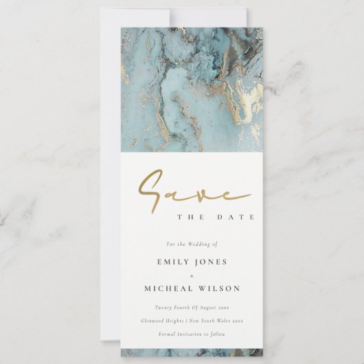 INVITATION AQUA MODERNE DUSKY BLUE GOLD AGATE ENREGISTRER LA  (Devant)