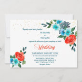 Invitation Aqua moderne et Mariage floral de corail (Devant)