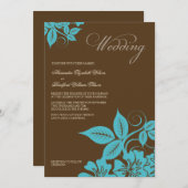 Invitation Aqua moderne/Faire-part de mariage floral Brown (Devant / Derrière)