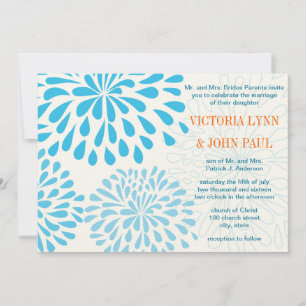 Invitation Aqua Moderne Floral Chrysanthemum Mariage