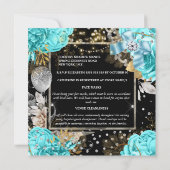 Invitation Aqua noir rose shabby chic parties scintillant bul (Dos)