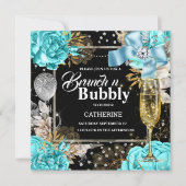 Invitation Aqua noir rose shabby chic parties scintillant bul (Devant)