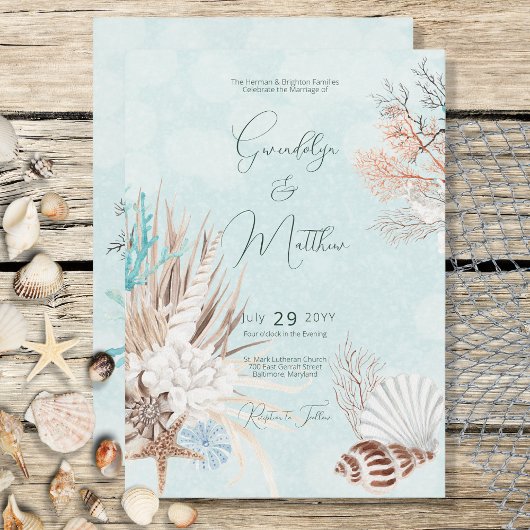 Invitation Aqua Ocean & Coques modernes