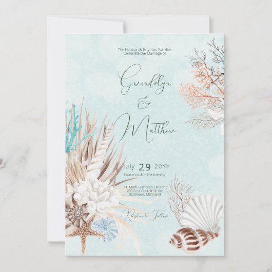 Invitation Aqua Ocean & Coques modernes (Devant)