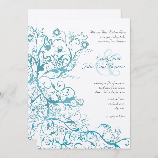 Invitation Aqua Oiseaux tournois Mariage Invite (Devant / Derrière)