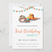 Invitation Aqua Orange Sleeping Boy Garland Premier anniversa (Devant)