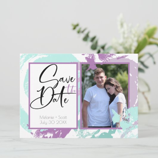 Invitation Aqua Orchid Abstrait Brush Strokes Enregistrer la (Debout devant)