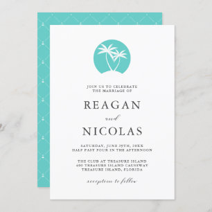 Invitation Aqua Palm Tree Logo Mariage tropical sur la plage