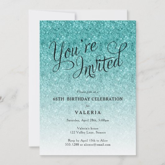 Invitation Aqua Parties scintillant Bleue Vous êtes Invité Fê (Devant)