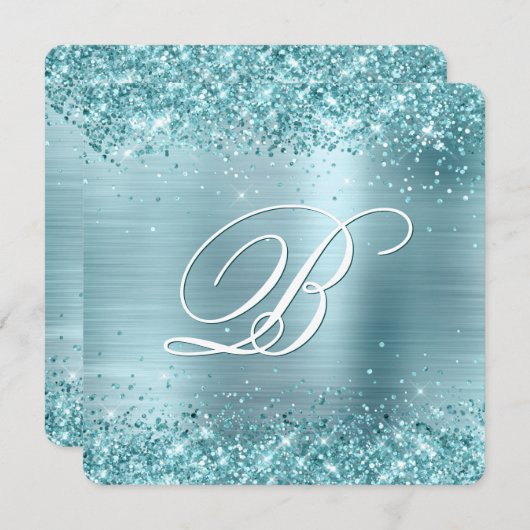 Invitation Aqua Parties scintillant Turquoise Pale Blue Foil