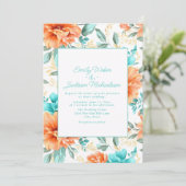 Invitation Aqua Peach Mariage floral (Debout devant)