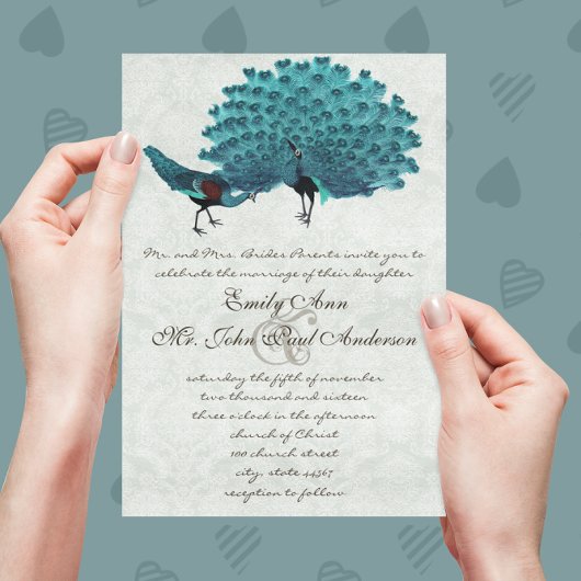 Invitation Aqua Peacocks Vous Choisissez La Couleur De Fond