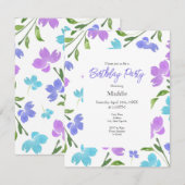 Invitation Aqua, Périwinkle, Purple Aquarelle Etapes (Devant / Derrière)