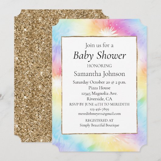 Invitation Aqua Pink Yellow Tie Dye Baby shower (Devant / Derrière)