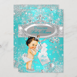 Invitation Aqua Princess Winter Wonderland Baby shower Brown